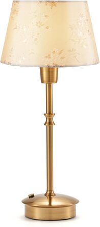 Настільна лампа OCEST на акумуляторі, сенсорне керування, регульована яскравість, для дому, кухні, тераси, їдальні (античне латунь-лінолеум), плафон з шовку 35,5 см