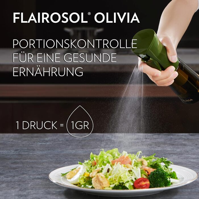 Скляний олійний спрей FLAIROSOL OLIVIA 200 мл, безперервне розпилення, контроль порцій, для кухні, салатів, грилю, випічки, зелений