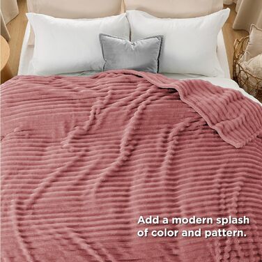 BEDSURE Плед великого розміру 220x240 см, теплий, м'який, рожевий. Плед для дивана, плед для кімнати, ковдра для відпочинку.
