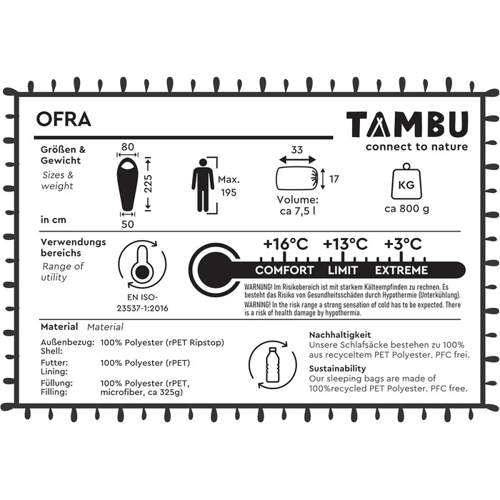 Спальний мішок Tambu Mumienschlafsack 80x210см - компактний, для літа, осені та зими. Підходить для кемпінгу, подорожей, фестивалів. PFC-free (помаранчевий)