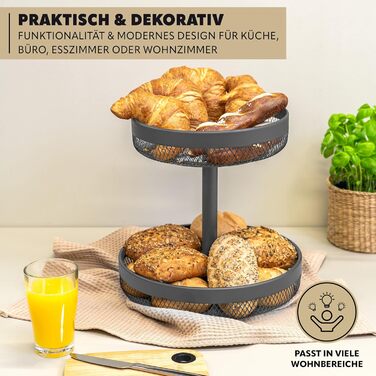 Двоярусна кругла підставка для фруктів та хліба Eluno, металева, сіра