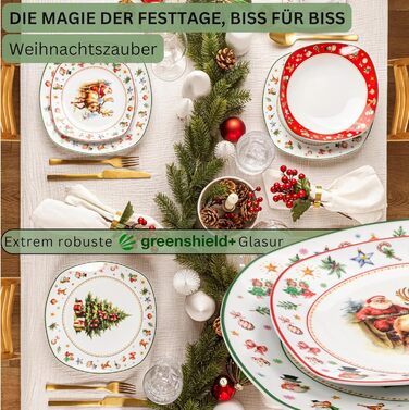 SÄNGER Tafelservice Bilgola: 18-Piece White Dish Set for 6 - Premium Porcelain Dinnerware Set with Soup, Dessert & Dinner Plates | Christmas Design
