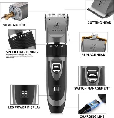 Електрична машинка для стрижки собак та котів, безшумна, USB, акумуляторна, бездротова, для собак та котів (сіра)