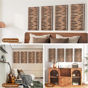 Акустичні панелі JBER для звукоізоляції стін, самоклеючі плити з імітацією горіха (4 шт), 60×30×4.5 см, тришарові декоративні панелі для студії звукозапису