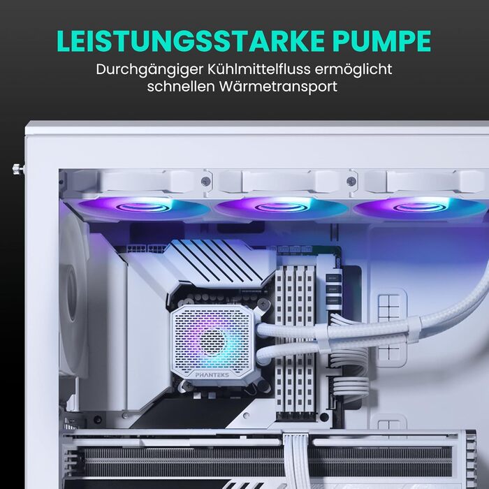 PHANTEKS Glacier One 360M25 Gen2: Система водяного охолодження AIO, білий корпус, 360 мм радіатор, 3 RGB-вентилятори M25 Gen2, тиха помпа (20 дБ), RGB-керування, оптимізований повітряний потік, довговічні шланги