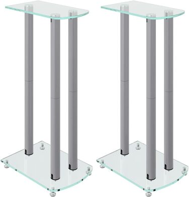 Підставка для динаміків vidaXL, 2 шт., чорно-срібна, з 3 колонами, з антиковзкими ніжками, з міцного загартованого скла