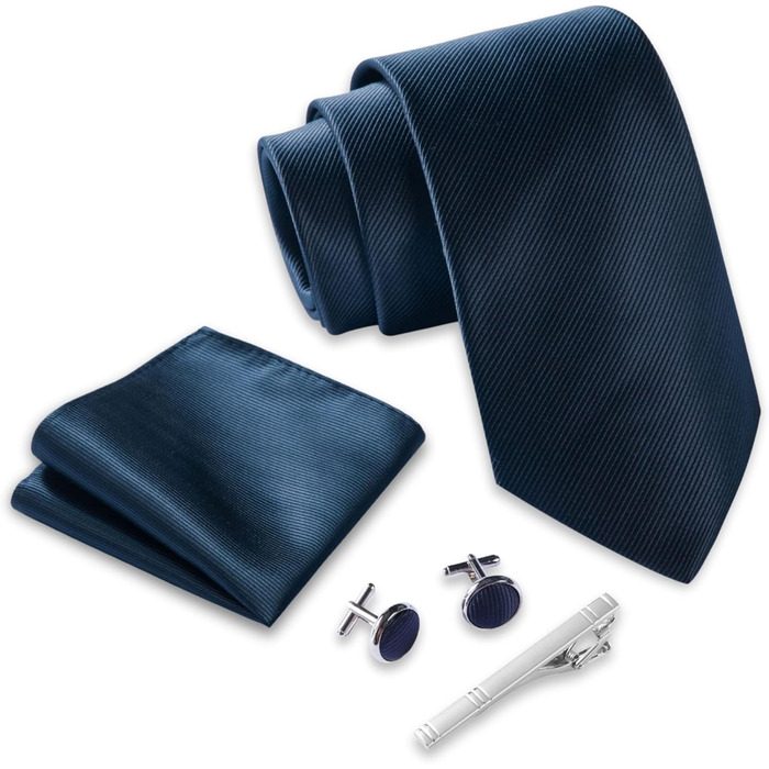 Набір краваток Massi Morino для чоловіків з нагрудним хустиною, краватковою голкою та запонками - подарунковий набір для весілля, темно-синій, універсальний розмір