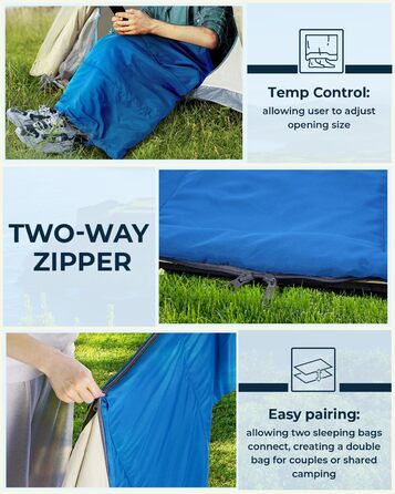 Ohuhu Lightweight Sleeping Bag - Compact & Ultralight Summer Sleeping Bag for Camping, Travel, Festivals (Blue)