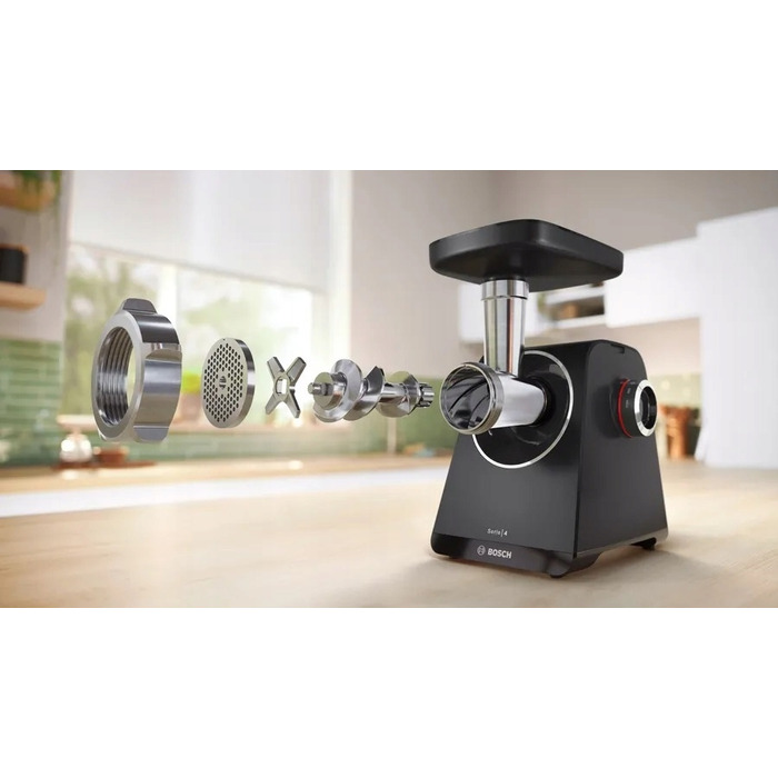М'ясорубка Bosch MFWS440B: 3 диски, 4 тертки та насадка-наштовхувач