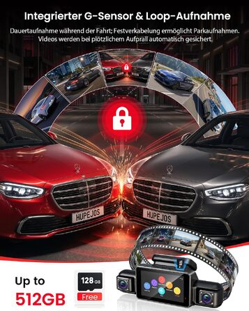 Автомобільний відеореєстратор HUPEJOS V9 4K з сенсорним екраном, 4-канальна камера 360 градусів для авто