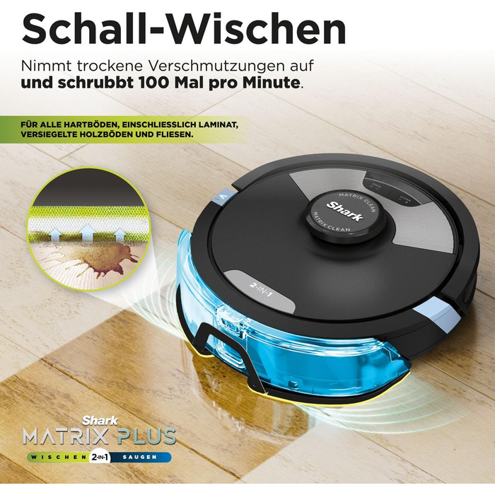 Робот-пилосос Shark Matrix Plus 2-в-1 з функцією миття та самостійною станцією, самоочищення, для шерсті тварин, килимів та твердих підлог, 14,5 см, чорний