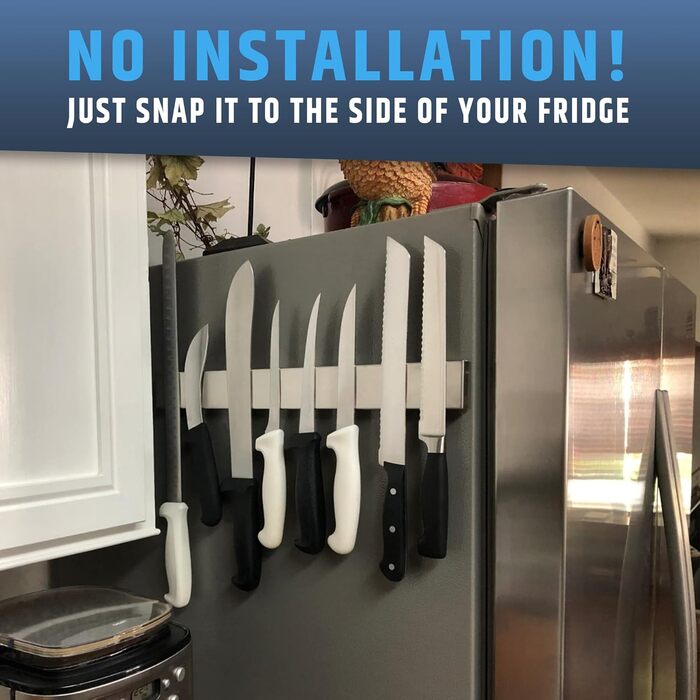 Premium 43cm Magnetic Knife Strip for Refrigerator - Non-Slip, Extra Strong Double-Sided Magnetic Knife Holder - Space-Saving Magnetic Knife Rail with Strong Magnetic Attraction