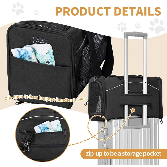 Транспортна сумка для кота та собаки Petsfit | Авіапереліт, авто та поїзд | Чорний, середній