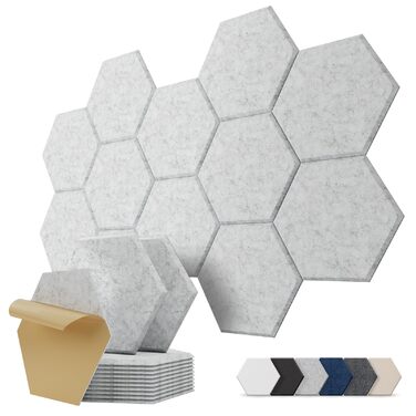 Акустичні гексагональні панелі самоклеючі, 12 шт, звукопоглинаючі шестикутні плити для студії, вітальні, геймерської зони та офісу, сірі (30 x 26 x 0,9 см)