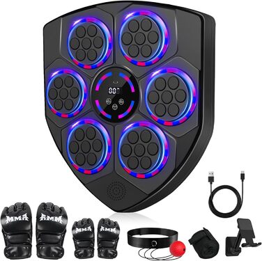 Музична боксерська машина Joellfuner з LED-підсвічуванням, 9 швидкостей, 5 рівнів гучності, режим підрахунку ударів, настінна ціль для тренувань у домашньому фітнес-залі