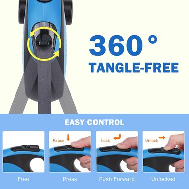 Рулетка для собак SCENEREAL: міцна, 7.9 м, для собак до 50 кг, з анти-гризучою ниткою та диспенсером для відходів (Блакитна)