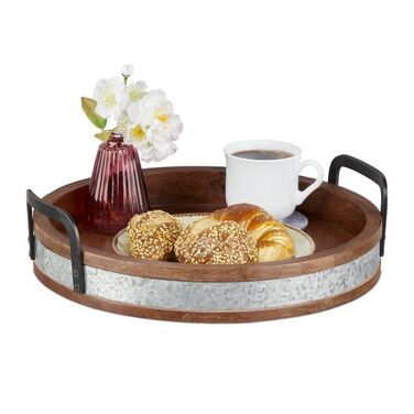 Relaxdays Mango Wood Tray with Metal Rim