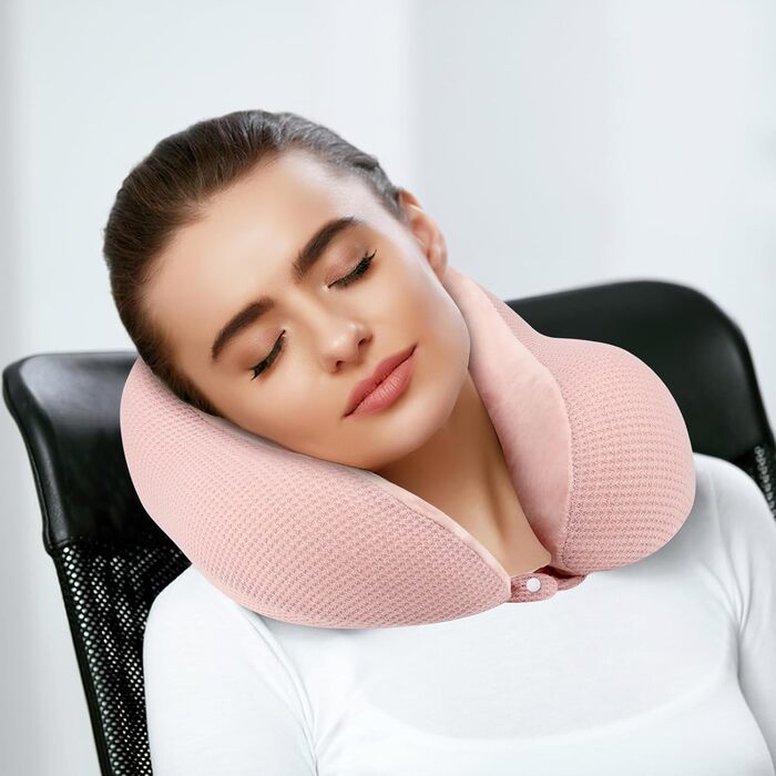 Подушка для шиї у вигляді їжачка, рожева, Memory Foam, для подорожей, авто, офісу, дому