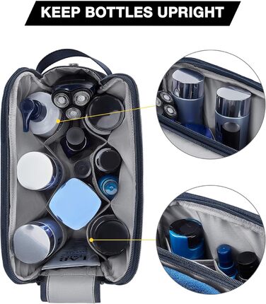 Чоловіча дорожня косметичка BAGSART з подвійним замком, об'єм 5л, темно-сіра (з синьою шкіряною фольгою)