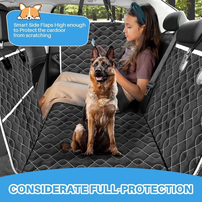 Водонепроникний килимок для собак у машину, 213x190 см, чорний. Захист від подряпин та ковзання, з віконцем для спостереження за твариною