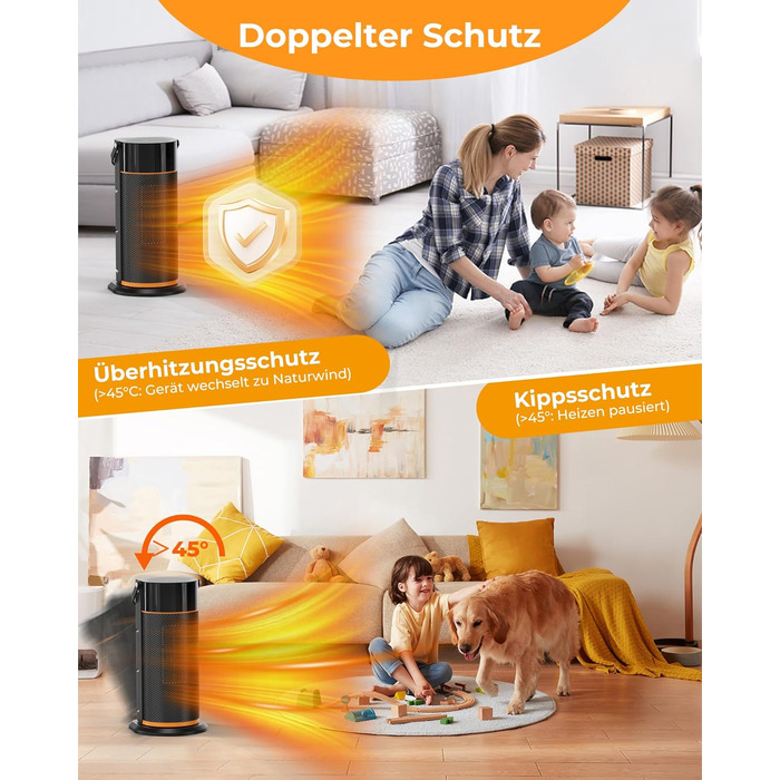 Електричний обігрівач 2000W з PTC-керамічним нагрівачем, тихий, з пульт дистанційного керування, таймером, поворотним механізмом 70° та LED-дисплеєм. Підходить для офісу, спальні, ванної кімнати, дому. Чорний, без полум'я.