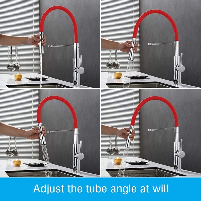 Кухонний змішувач Ibergrif з душем, гнучкий вилив, червоний