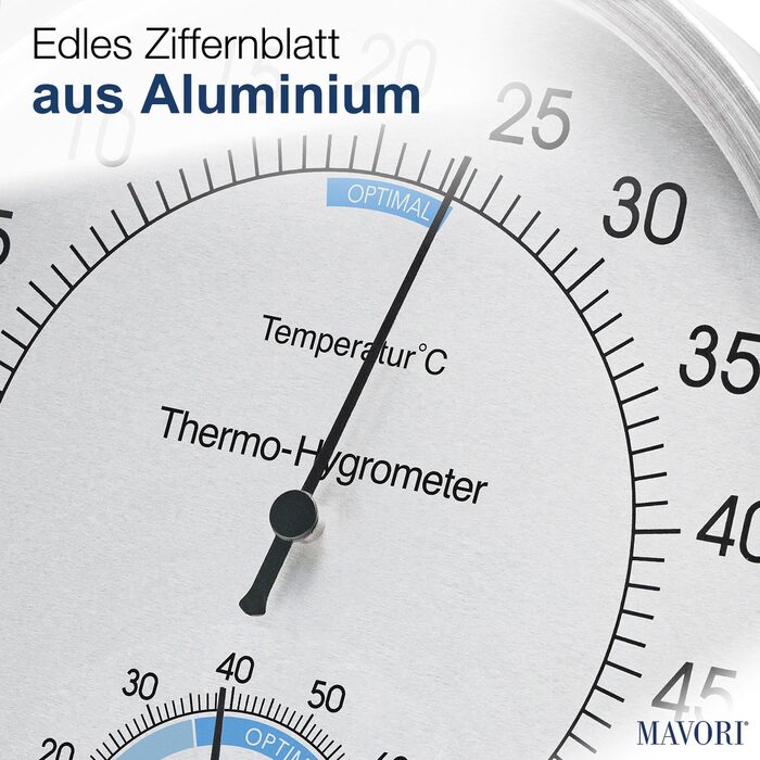 MAVORI® 2-in-1 Stainless Steel Thermometer & Hygrometer | Analog Hygrometer & Thermometer | Humidity Meter & Room Thermometer for a Healthy Indoor Climate | Ø 12.5cm