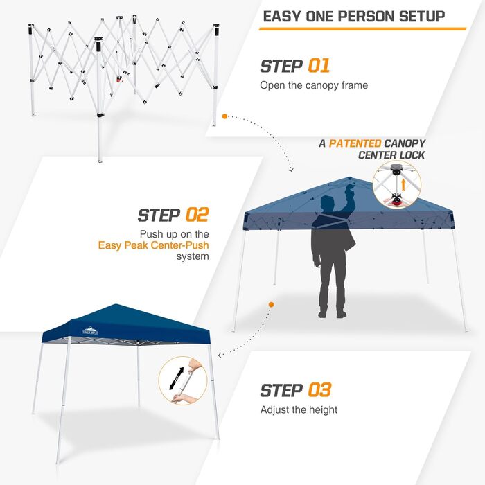 EAGLE PEAK 3x3m Event Tent Slanted Legs Pop-up Gazebo Outdoor, UV Protection 50+ Waterproof Foldable Folding Gazebo for Camping Garden Party, Dark Blue
