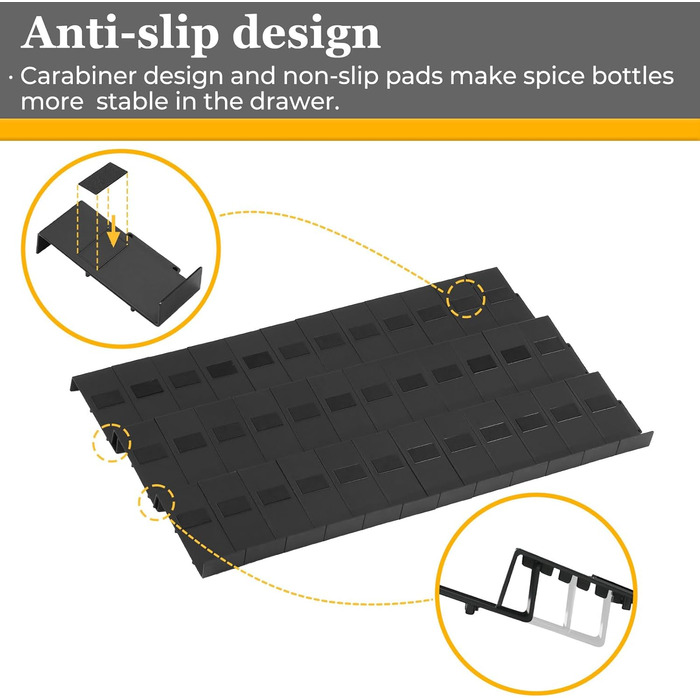 Організатор для спецій Famhap, 24 шт. - полиці для спецій у ящик, кухонний органайзер для спецій, полиці для спецій (Чорний, 12 шт.)