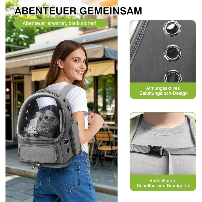 Рюкзак-переноска для котів та собак ALLSOPETS, 7.5 кг, сірий. Зручний для подорожей з внутрішнім ремінним кріпленням