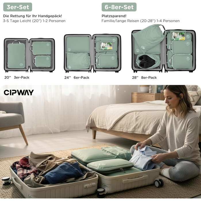 Органайзер для валізи Cipway Kompression Set (8 шт.) - набір кубів для пакування, зелений шалфей