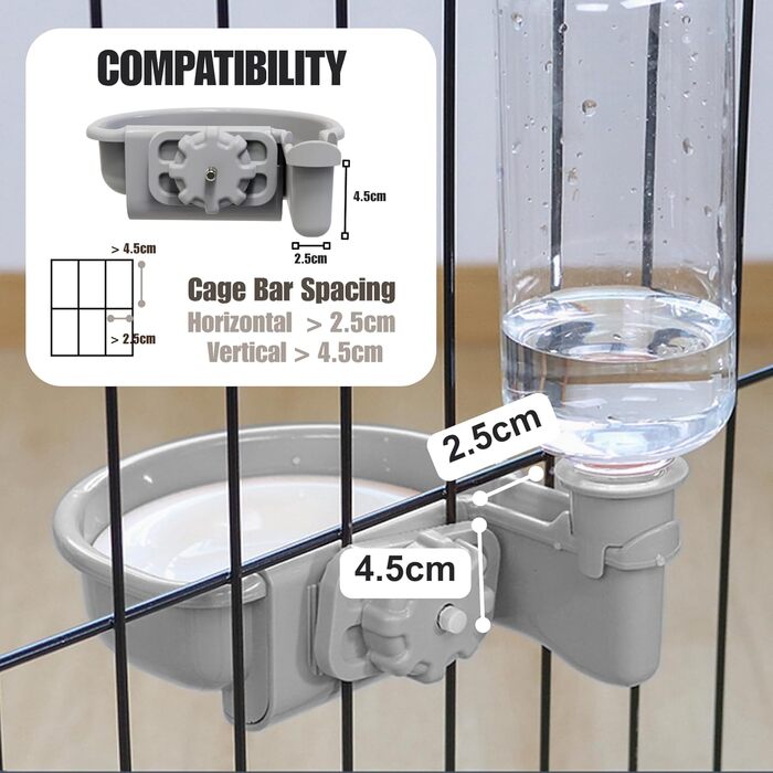 Автоматична поїлка для собак у клітку, 480мл, антиперелив, фонтанчик для собак, котів та кроликів (сірий)