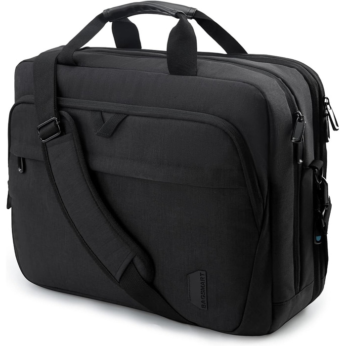 Розширювана сумка для ноутбука 17,3'' BAGSMART, чоловіча і жіноча ділова сумка через плече, офісна, з відсіком для ноутбука, з замком, чорна