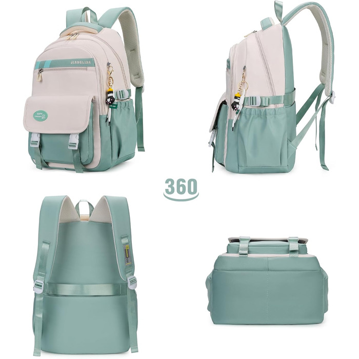 Дитячий рюкзак для школи: водонепроникний, нейлон, кілька відділень, легкий, для дівчаток та хлопчиків, для подорожей та спорту (зелений)