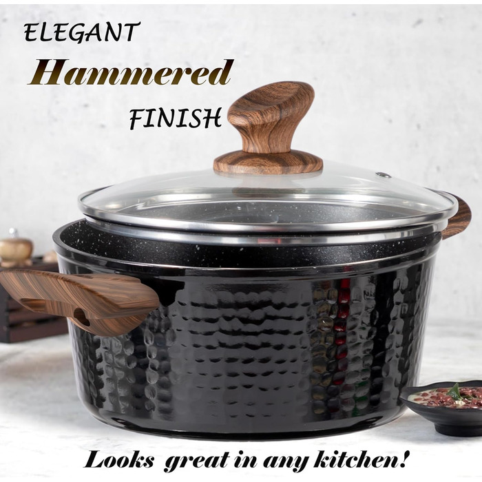 Induction Cookware Set, 15-Piece, Cookware Set with Glass Lids, Granit Cookware and Frying Pan Set Black Aluminum