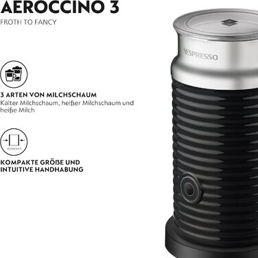 Nespresso Aeroccino 3 - електричний спінювач молока, чорний (120 мл піни, 240 мл гарячого молока)