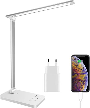 LED настільна лампа з димуванням, 5 рівнів яскравості, 5 кольорів, USB, таймер, сенсорне управління, пам'ять, для дітей, дівчаток