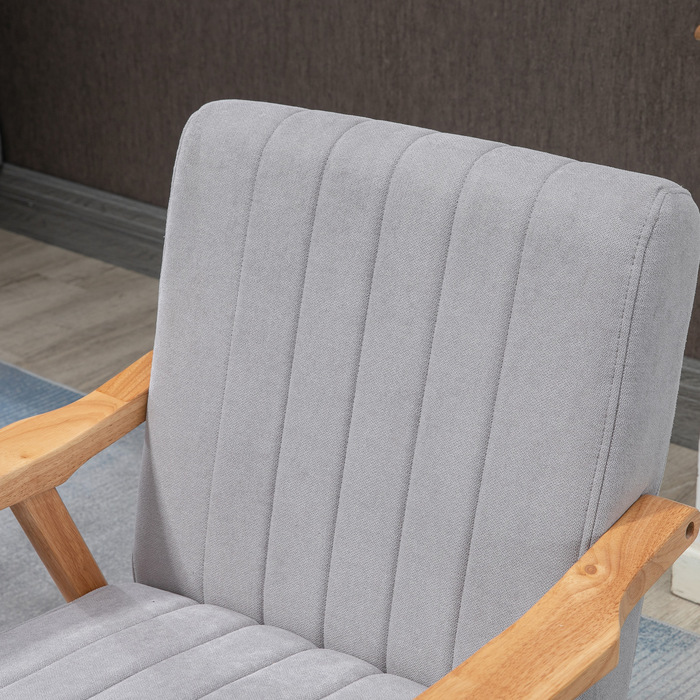 HOMCOM Ear Chair Upholstered Chair with Armrests Lounge Chair Relax Chair Scandinavian Design Rubberwood Legs Light Grey for Living Room & Relaxation