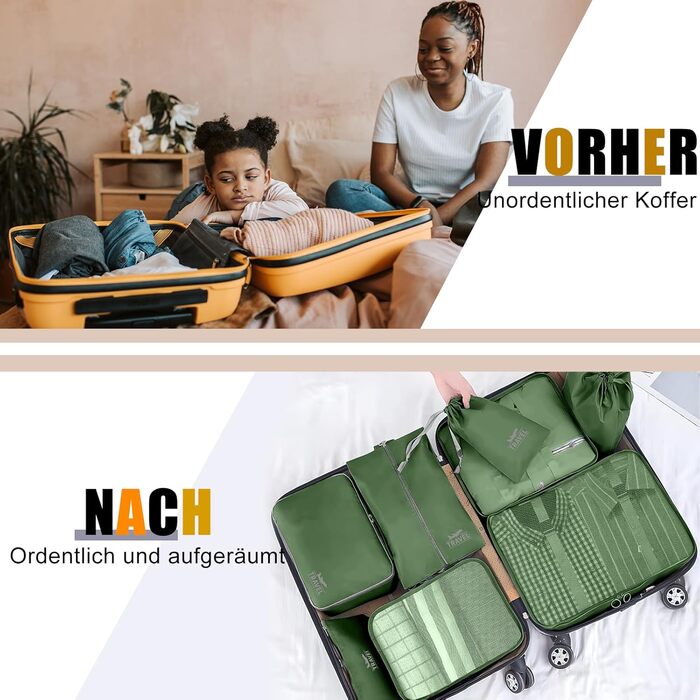 Органайзер для валізи, набір 10 шт. (зелений) - аксесуари для подорожей, кофри, косметичка