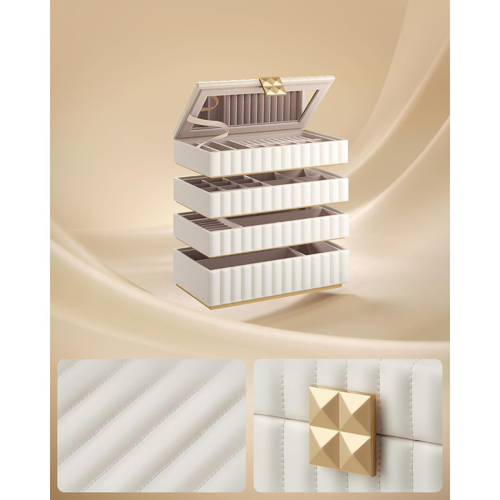 SONGMICS HOME ANAH - Скрінька для прикрас, 4 ящики, з дзеркалом, білий, 17 x 28 x 20,5 см, JBC181W01