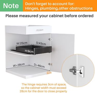 SAYZH Telescopic Drawer, Extendable Drawer Storage Shelves for Kitchen Cabinets, Extendable Pull-Out Drawer (43 Depth x 25 Width x 9 Height cm), No Drilling and Nailing Required
