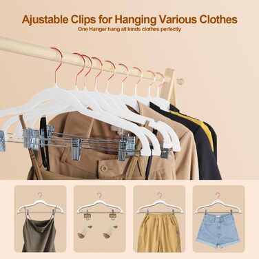 Набір вішалок для штанів Stormix 24 шт. з кліпсами, 42 см, рожево-золоті гачки, для штанів, спідниць, суконь, курток, пальто