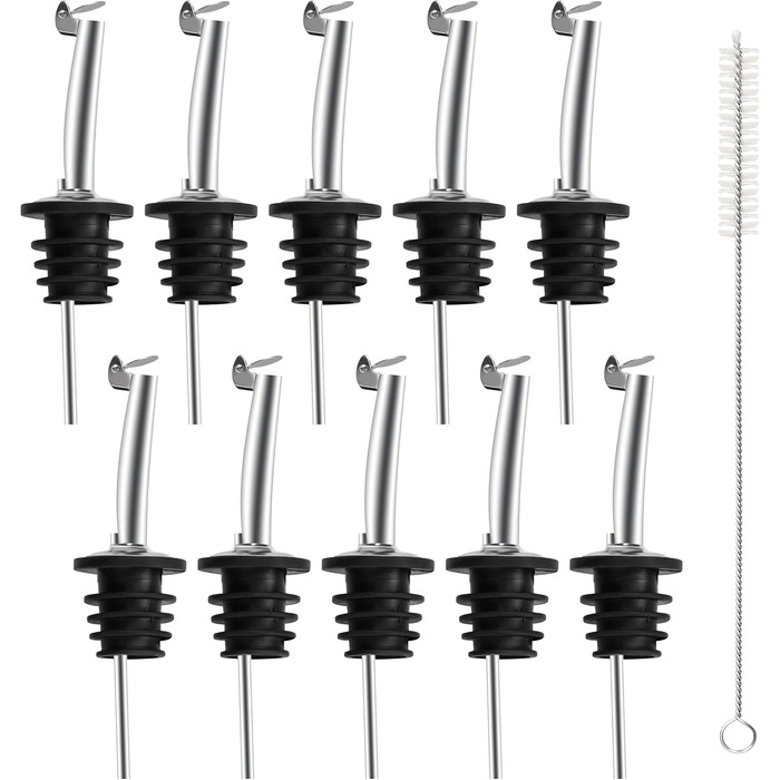 Наливайчики для пляшок Incutex з нержавіючої сталі (10 шт.) з клапаном та щіткою для чищення, стопор для масла, для олії, спиртних напоїв, вина, лікеру, оцту