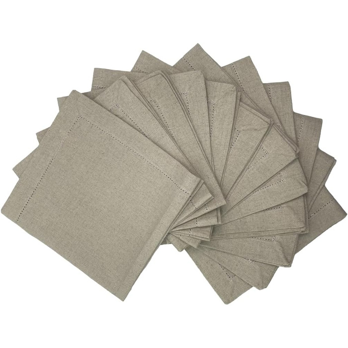 Sweet Needle Linen Napkins, Set of 12, Hemstitch Napkins, Natural Colors, 50x50cm, 100% European Washable Linen Napkins. Ideal for kitchen, Christmas, wedding, restaurant, and everyday use.