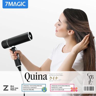 Фен для волосся 7MAGIC з концентратором, компактний туристичний, 1600W, захист від перегріву, іонізація 300 млн., для всіх типів волосся, зелено-чорний