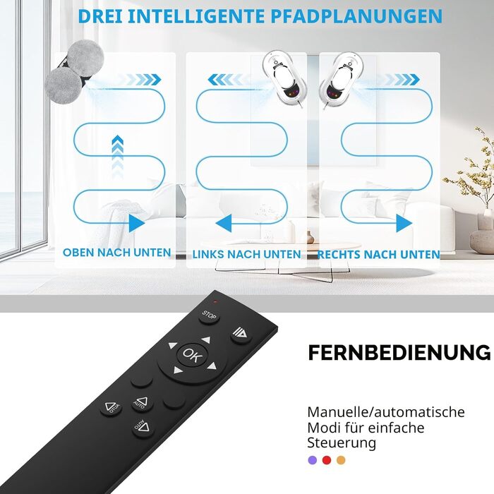 Робот для миття вікон Fensterputzroboter 5600Pa з пультом, 3 режимами, накладками (10 шт) для гладких поверхонь