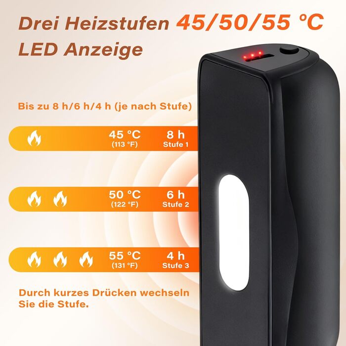 Електричний грілка для рук Citybee 10000 mAh з магнітною підключенням (2 шт.) - портативний нагрівач з підсвічуванням, 3 режими, до 55°C - для кемпінгу, туризму, активного відпочинку