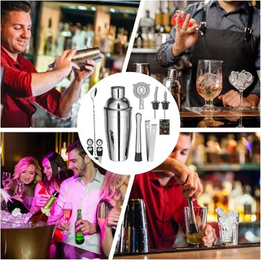 Набір для коктейлів Sosayet, 10 предметів, з нержавіючої сталі, аксесуари та рецепти, 750 мл, для барменів-початківців та професіоналів - подарунок для чоловіків