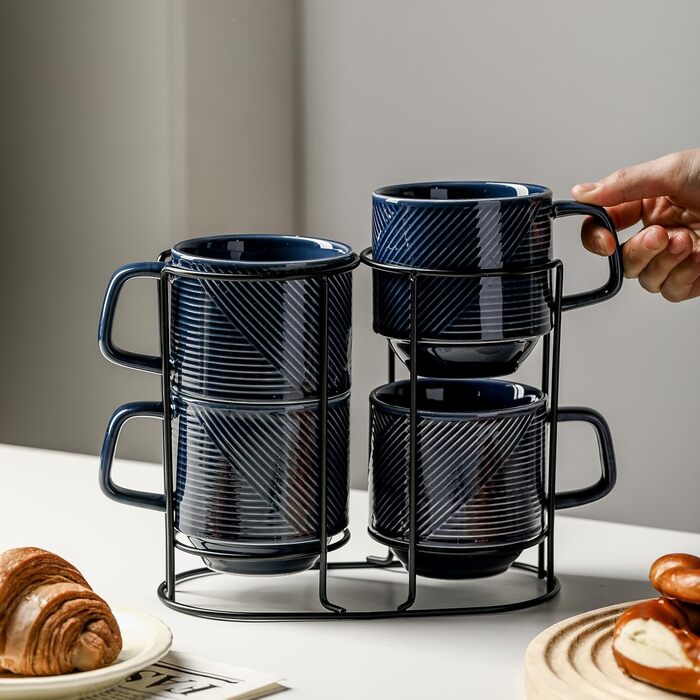 Набір кавових чашок з підставкою, 4 шт. (370 мл, морська синя)