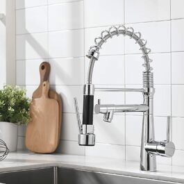 Змішувач кухонний LED Chrome з висувною лійкою, 360° поворот, 2 виходи, для кухні Змішувач кухонний LED Chrome з висувною лійкою, 360° поворот, 2 виходи, для кухні